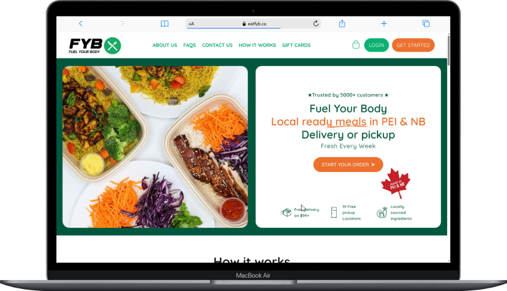 FYB Fuel Your Body healthy meal prep subscription platform interface