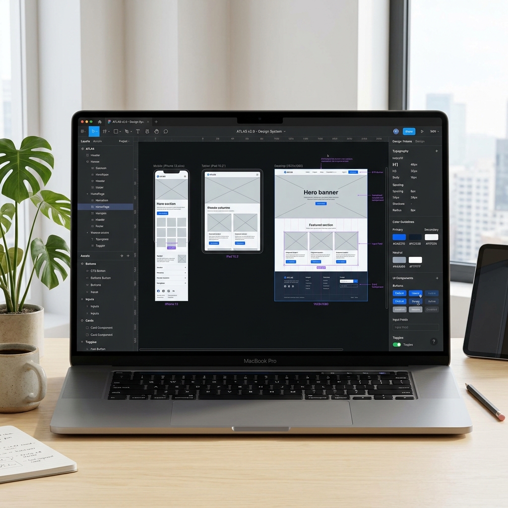 Mobile and Web UI UX Design System Showcase Mockup